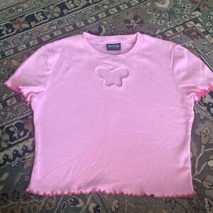 Cute plain pink crop top with butterfly cut out